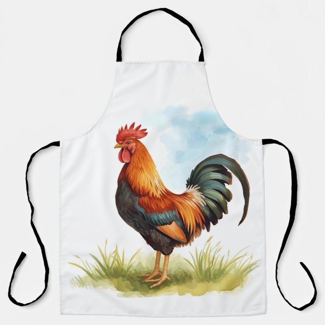 Rooster Watercolor Apron (Front)