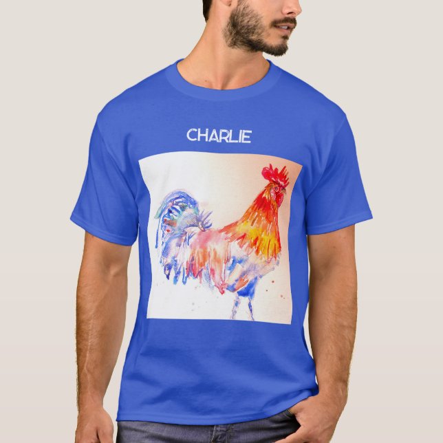 Rooster Watercolor Chicken Bird Cockerel Farm T-Shirt (Front)