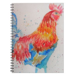 Rooster Watercolor Chicken Bird Kids Boys Notebook