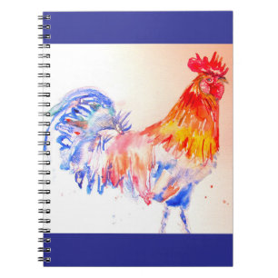 Rooster Watercolor Chicken Bird Kids Boys Notebook