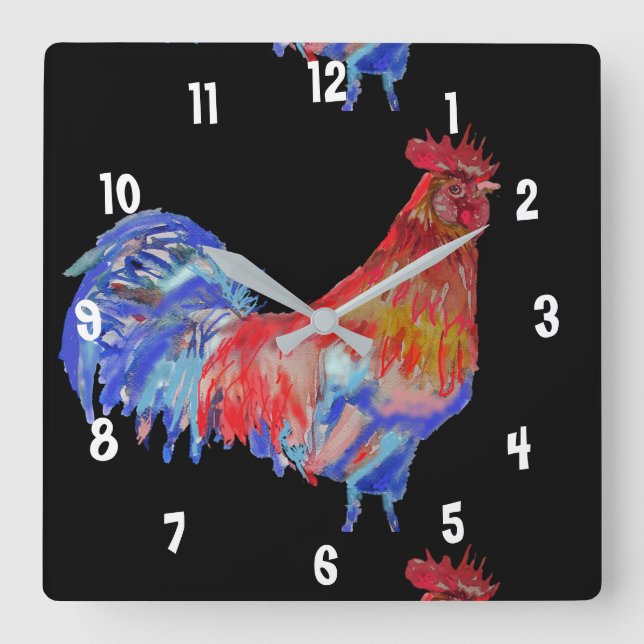 Rooster Watercolor Chicken Man's Office Clock (Front)