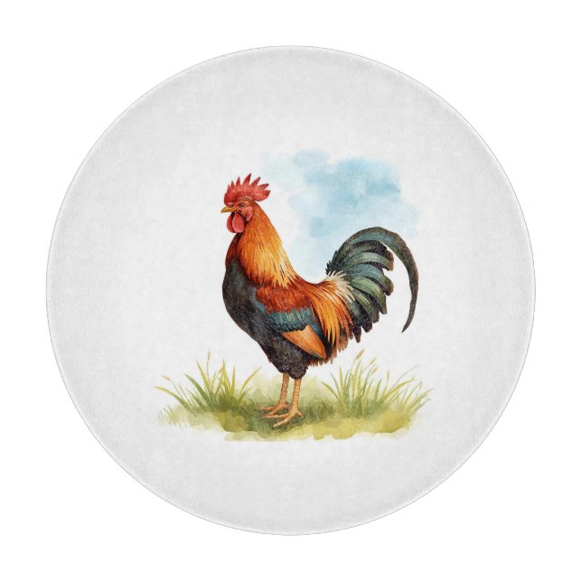 Rooster Watercolor Cutting Board (Front)