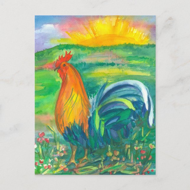 Rooster Watercolor Painting Postcard (Front)