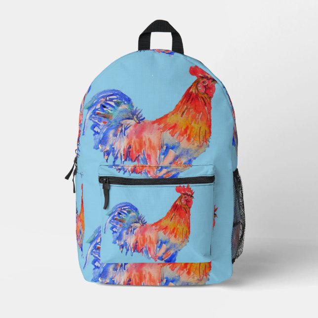 Rooster Watercolor Red Blue Boys sac (Recto)