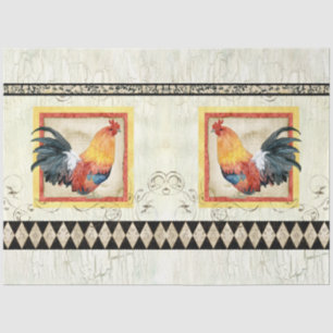 Rooster Watercolor Rustic Harlequin Wood Decoupage Tissue Paper