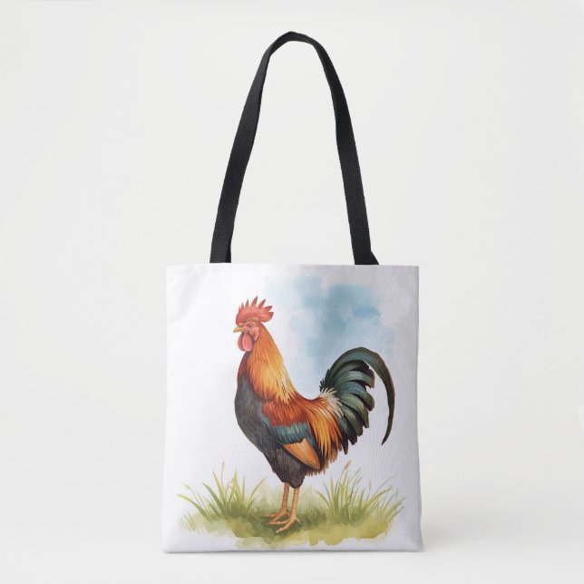Rooster Watercolor Tote Bag (Front)