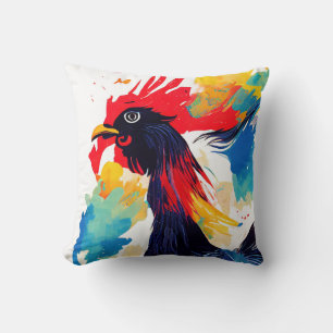 Rooster Wild Nature Animal Color Art Painting Throw Pillow