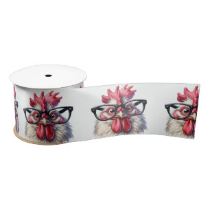 Rooster With Black Glasses Satin Ribbon