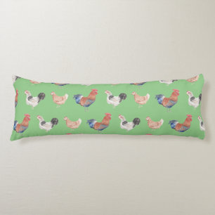 Rooster With Chickens Body Pillow