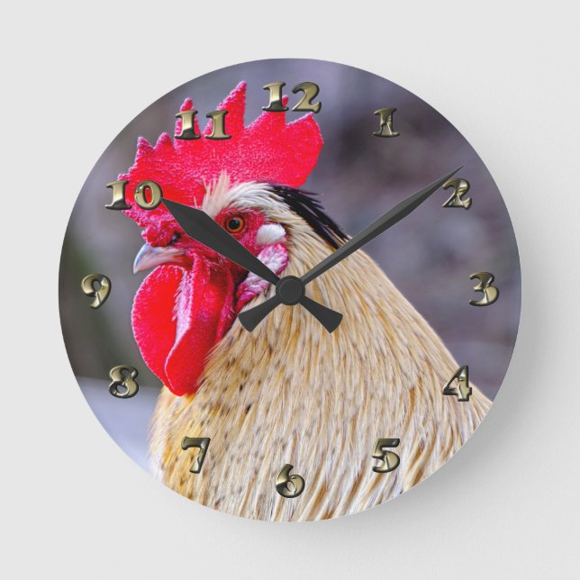 Rooster with Cockscomb Round Clock (Front)