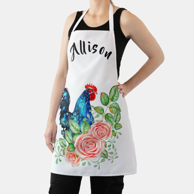Rooster with Flowers Personalized Apron (Insitu)