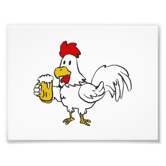 Rooster with mug beer | choose background colour photo print (Front)