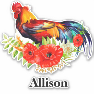 Rooster with Poppies Personalized Name 
