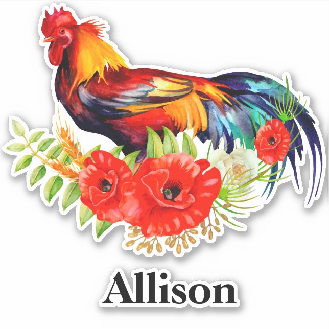 Rooster with Poppies Personalized Name  (Front)