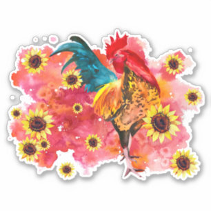 Rooster with Sunflowers Custom-Cut Vinyl Sticker