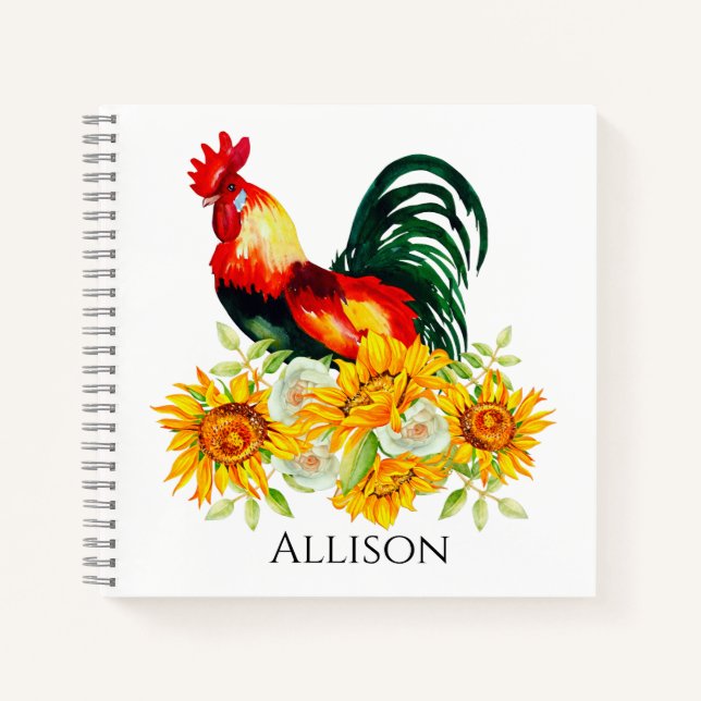 Rooster with Sunflowers Farmhouse Notebook (Front)