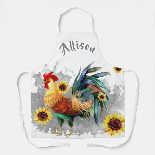 Rooster with Sunflowers Personalized Apron (Front)