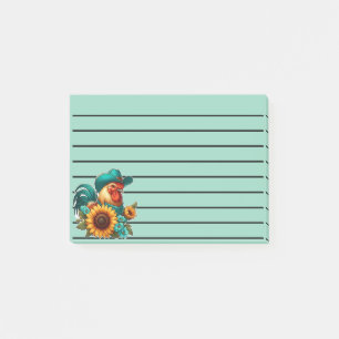 Rooster With Teal Hat and Sunflowers Post-it Notes