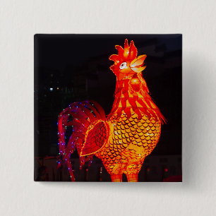 Rooster Zodiac Symbol Lantern 2 Inch Square Button