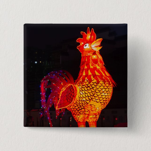 Rooster Zodiac Symbol Lantern 2 Inch Square Button (Front)