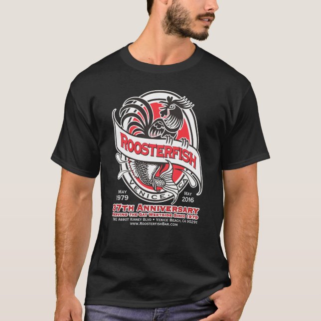Roosterfish 37th Anniversary Black T-shirt (Front)