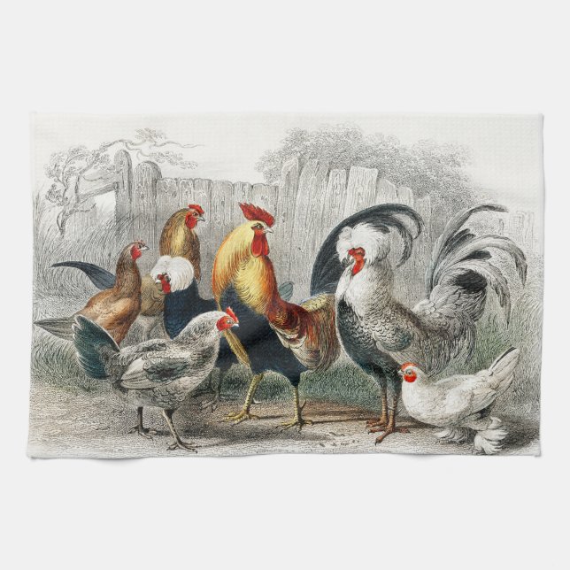 Roosters and Chickens Kitchen Towel (Horizontal)