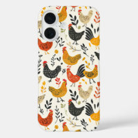 Roosters and Chickens Simple Illustration Print