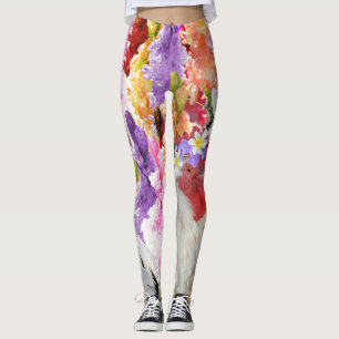 Roosters And Hollyhock Flowers, Leggings