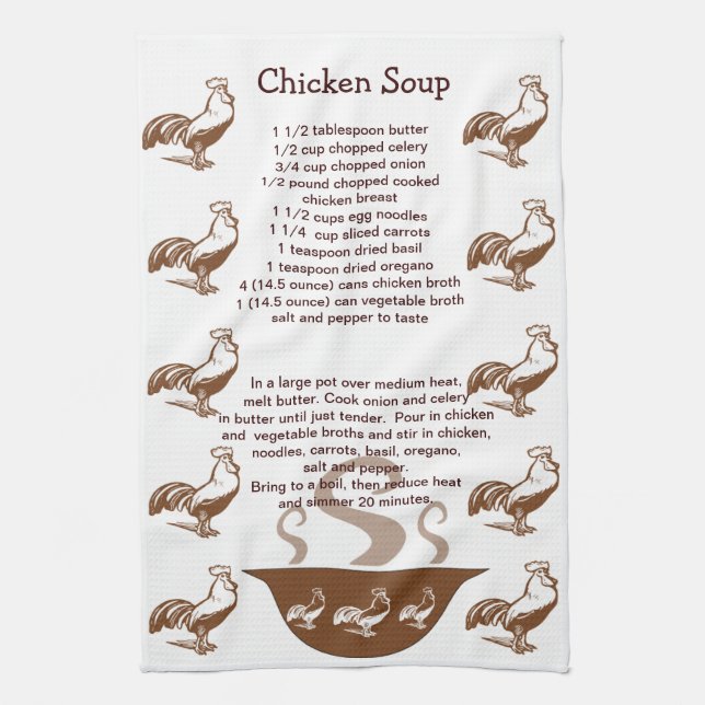 Roosters and Soup Bowl Chicken Soup Recipe Kitchen Towel (Vertical)