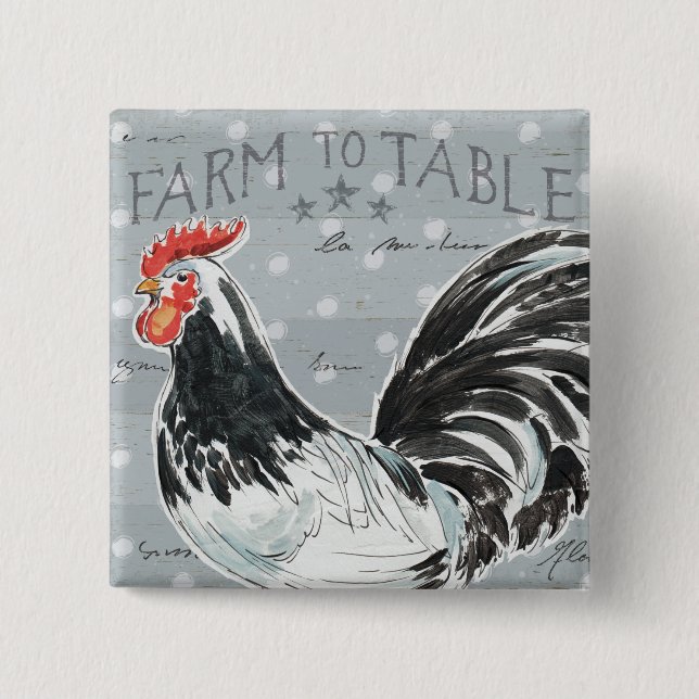 Roosters Call III 2 Inch Square Button (Front)