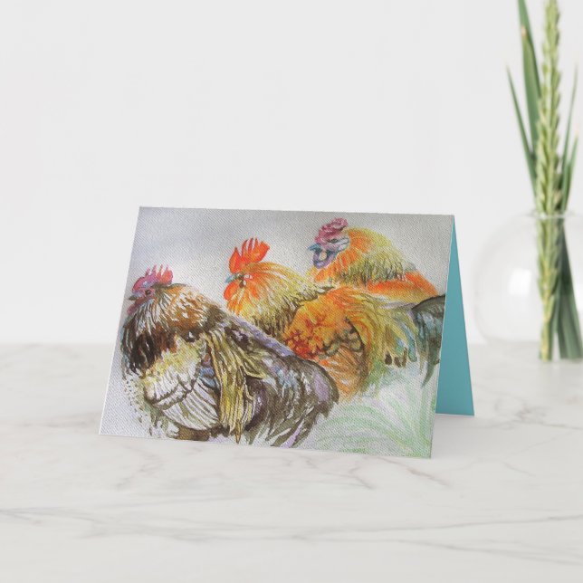 Roosters Cockrel Watercolour Birthday Card (Front)