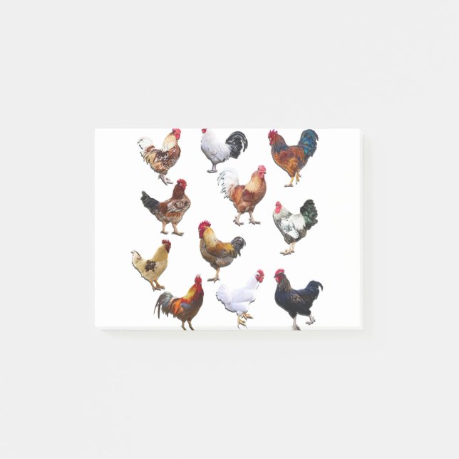 Roosters collage color chicken post-it notes (Front)
