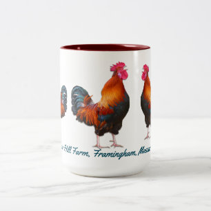 Roosters Farm with Custom Teal Text Two-Tone Coffee Mug
