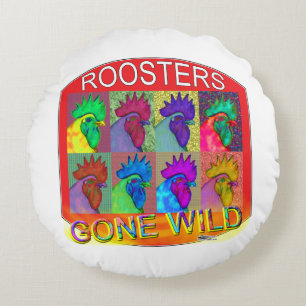 Rooster's Gone Wild #3 Round Pillow