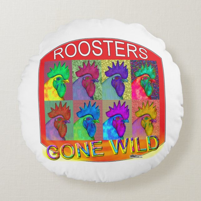 Rooster's Gone Wild #3 Round Pillow (Front)