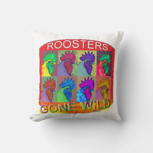 Roosters Gone Wild #3 Throw Pillow (Front)