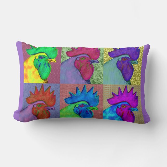 Roosters Gone Wild! Lumbar Pillow (Front)