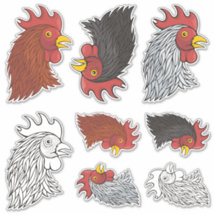 Rooster's Head Icon Sticker Set