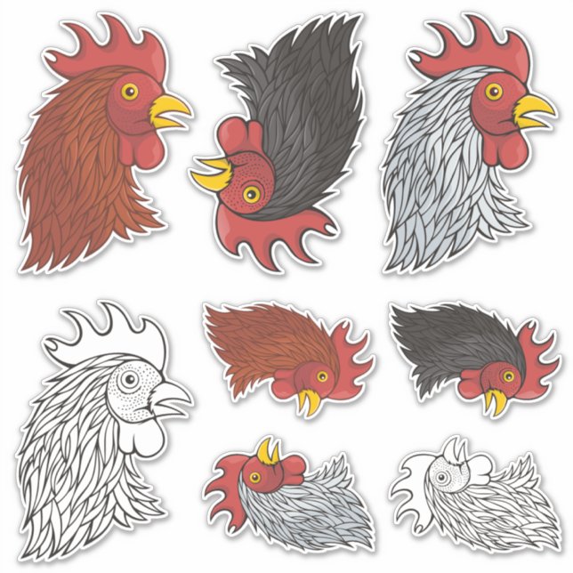 Rooster's Head Icon Sticker Set (Front)