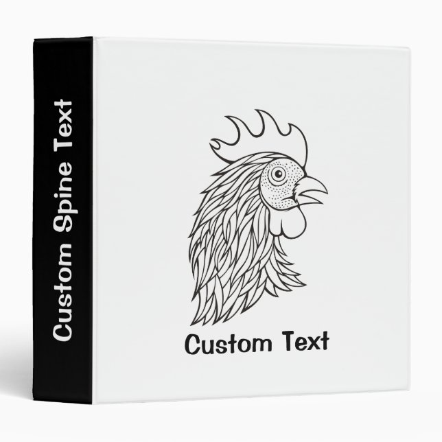 Rooster's Head Line Art 3 Ring Binder (Front/Spine)