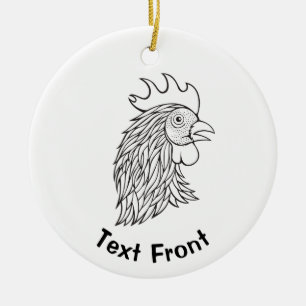 Rooster's Head Line Art Ceramic Ornament
