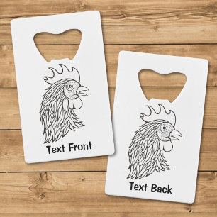 Rooster's Head Line Art Credit Card Bottle Opener