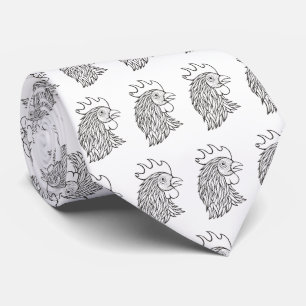 Rooster's Head Line Art Tie