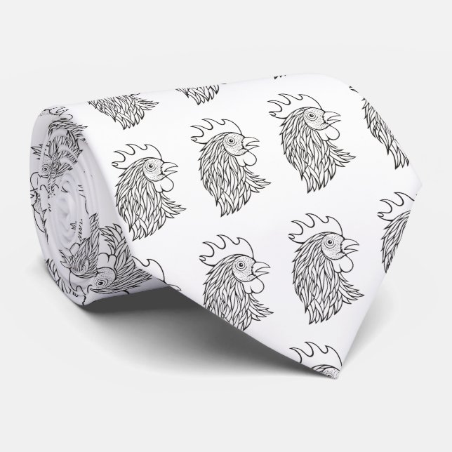 Rooster's Head Line Art Tie (Rolled)