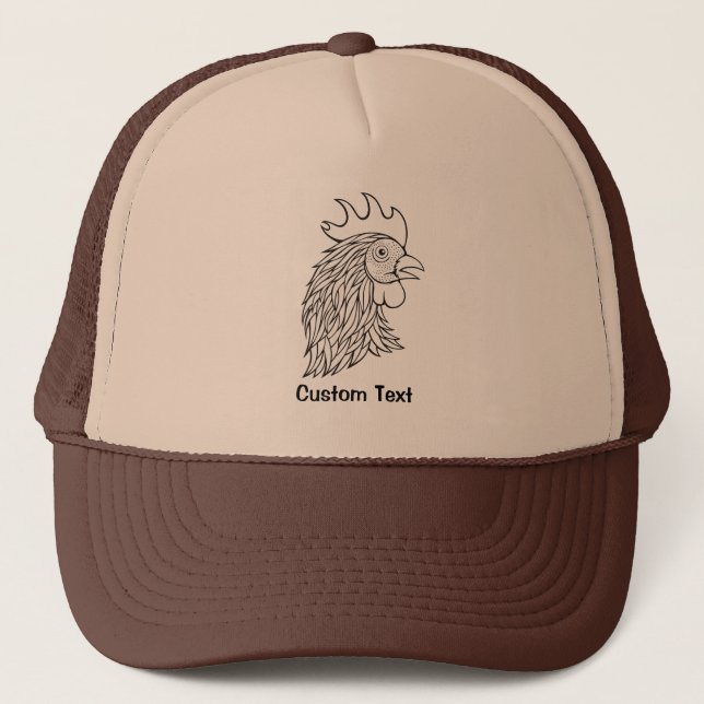 Rooster's Head Line Art Trucker Hat (Front)