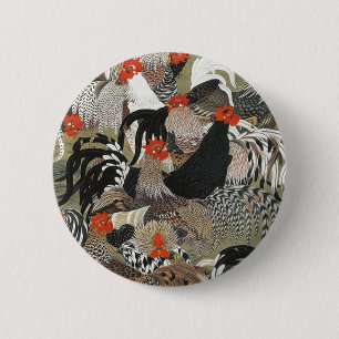 Roosters Hen Illustration by Ito Jakuchu 2 Inch Round Button