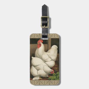 Roosters & Hen outside Hen House with White Border Luggage Tag