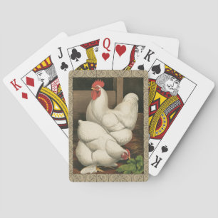 Roosters & Hen outside Hen House with White Border Playing Cards