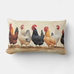 Roosters in a row lumbar pillow