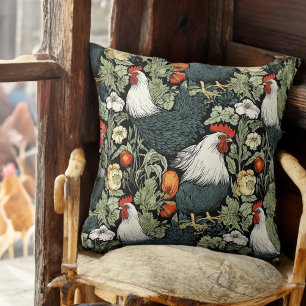 Roosters in the Garden Throw Pillow